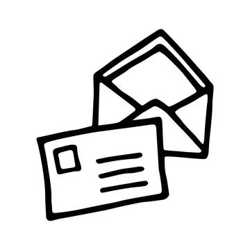 Doodle open envelopes icon or logo, hand drawn with thin black line Stock Illustration