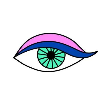 Doodle Open Eye Icon. 1990 retro colored Eye Symbol. 90s 00s style hand dra.. Illustrazione stock