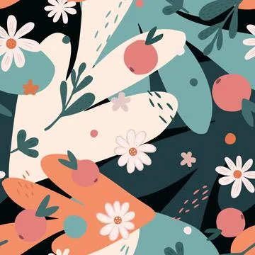 Doodle organic shapes seamless pattern. Cute tropical collages contemporary w Stock Illustration