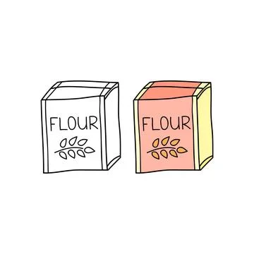 Doodle outline and colored pack of flour. Stock Illustration