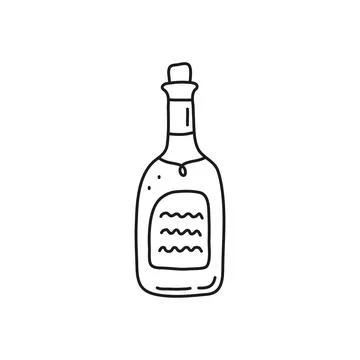 Doodle outline bottle of wine. Stock Illustration