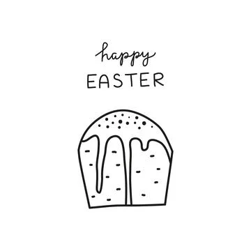 Doodle outline Easter kulich cake and lettering. Stock Illustration