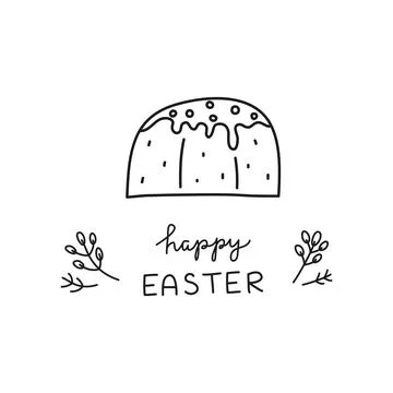 Doodle outline Easter kulich cake and lettering. Illustrazione stock