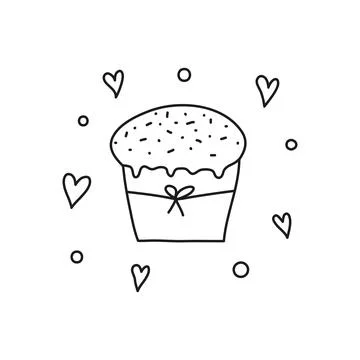 Doodle outline Easter kulich cake. Stock Illustration