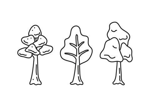 Doodle outline forest trees. Stock Illustration