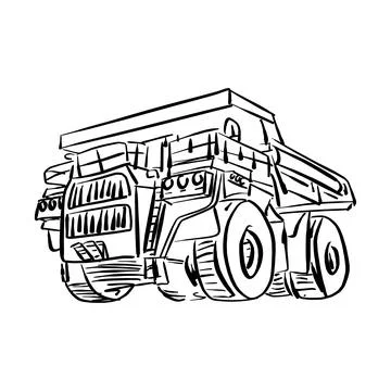 Doodle outline front view of  big mining truck vector illustration sketch han Stock Illustration