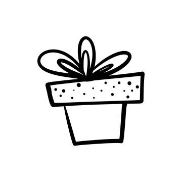 Doodle outline present box isolated on white background. Stock Illustration