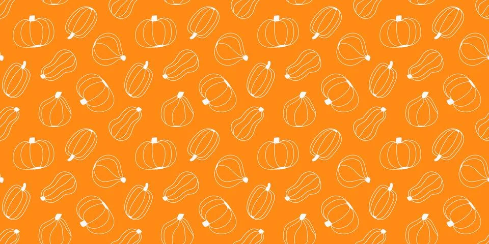 Doodle outline Pumpkin seamless Pattern. Contour hand drawn autumn vegetabl.. Stock Illustration