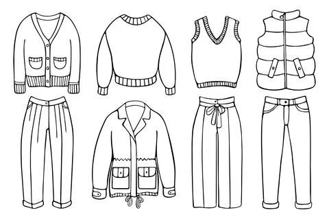 Doodle outline set of clothes for cold weather Stock Illustration