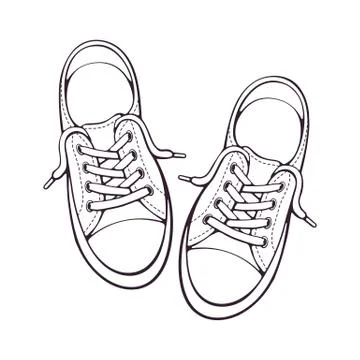 Doodle of pair textile sneaker with rubber toe and loose lacing Stock Illustration