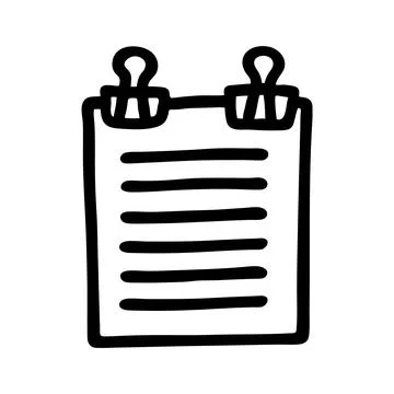 Doodle Paper with Binder Clips icon hand drawn with black line in freehand style Illustrazione stock