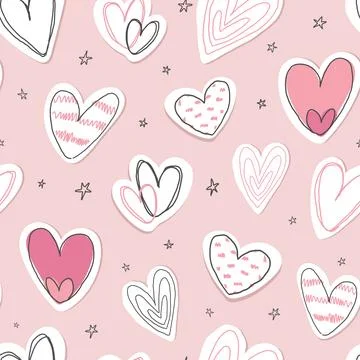 Doodle paper hearts seamless pattern. Hand drawn paper hearts background 스톡 일러스트