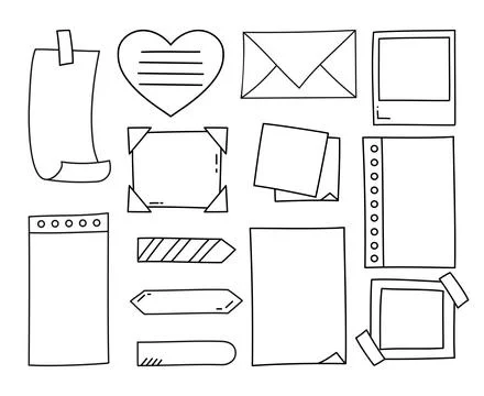 Doodle paper notes. Paper sheets, bookmarks and envelope Stock Illustration