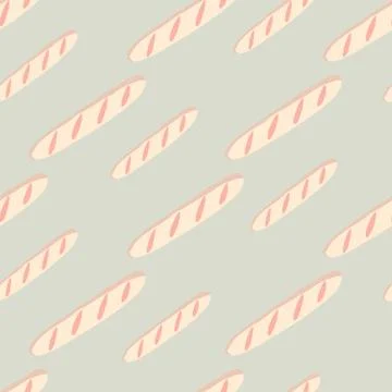 Doodle pastel palette seamless pattern with light pink bread silhouettes. Gre 스톡 일러스트