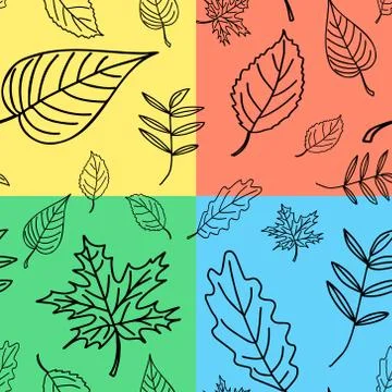 Doodle pattern of autumn leaves on a four-color background isolated background. Illustrazione stock