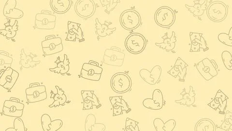 Doodle Pattern Background with Finance and Love Icons. Stock Illustration