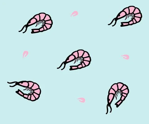 Doodle pattern in blue-pink tones of shrimp Illustrazione stock