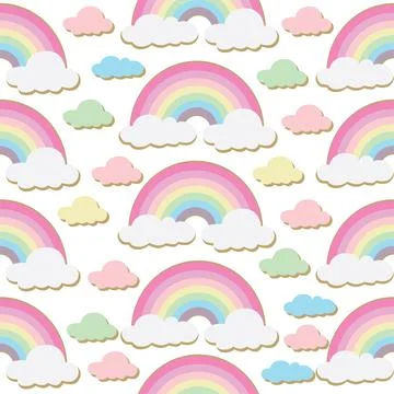 Doodle pattern bright beautiful children's rainbow and clouds Stock Illustration