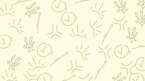 Doodle Pattern with Checks, Arrows, and Sunbursts on Beige. Illustrazione stock