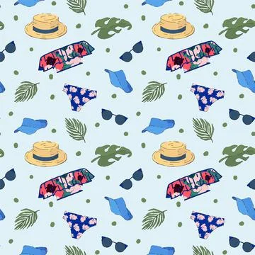 The doodle pattern is colorful summer. Background with palm leaves swimwear Stock Illustration