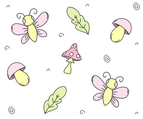 Doodle pattern. forest theme of doodle-style elements 스톡 일러스트