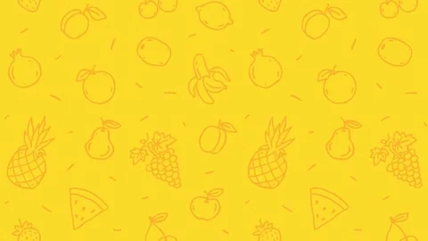 Doodle pattern fruits and berries lines Stock Footage 307628698