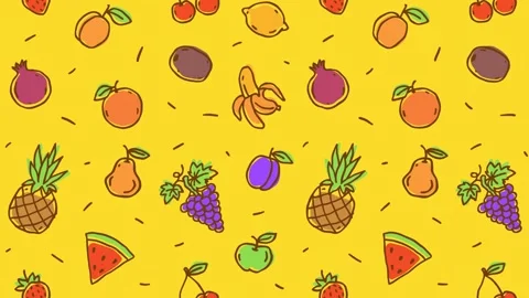 Doodle pattern fruits and berries color Stock Footage 307628700
