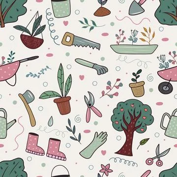 Doodle pattern with a garden Stock Illustration
