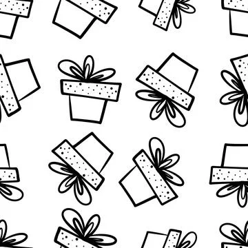 Doodle pattern with gift in cartoon style Stock Illustration