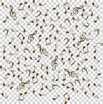 Doodle pattern with hand drawn music notes.on transparent, png. Melodious i.. Illustrazione stock
