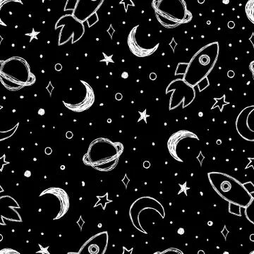 Doodle pattern with night sky Hand drawn illustration Stock Illustration