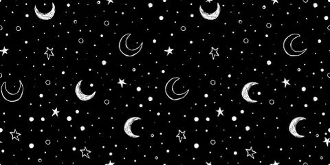 Doodle pattern with night sky Hand drawn illustration Stock Illustration