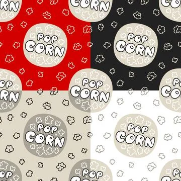 Doodle pattern popcorn in logo. Four variations Stock Illustration