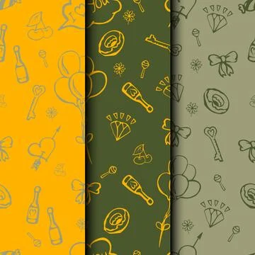 Doodle, pattern, texture, champagne diamond cherry candy key heart design Illustrazione stock