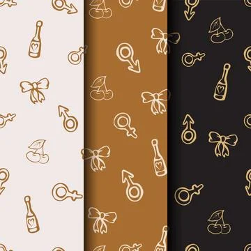 Doodle, pattern, vector, texture, champagne, male and female sign, design Stock Illustration