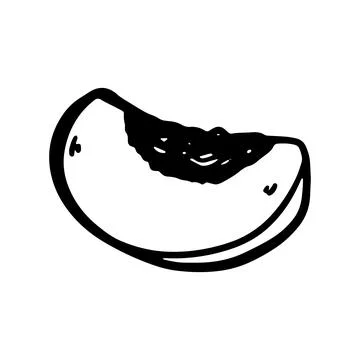 Doodle peach slice illustration isolated on a white background. Simple blac.. Stock Illustration