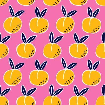 Doodle peach vector seamless pattern. Cute pink background Illustrazione stock