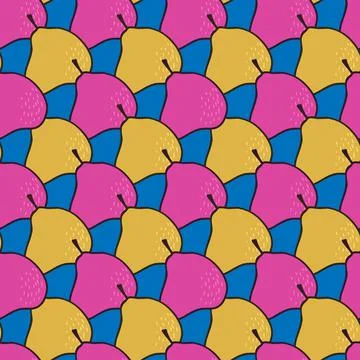 Doodle pear seamless pattern. Hand drawn botanical backdrop. Stock Illustration