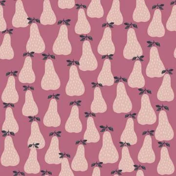 Doodle pears seamless pattern in pink background. Juicy fruit wallpaper. 스톡 일러스트