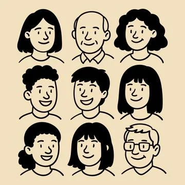 Doodle people faces set hand drawn style avatar icons collection Stock Illustration