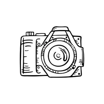 Doodle photo camera. Vector hand draw illustration Stock Illustration