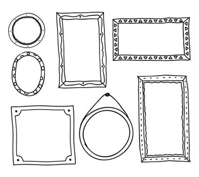 Doodle photo frames. Hand drawn square oval circle picture frames, scrapbook 스톡 일러스트