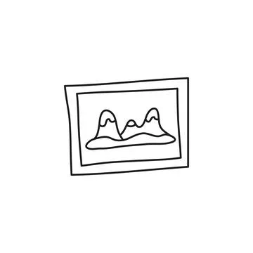 Doodle picture with mountains in frame. Stock Illustration