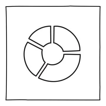 Doodle pie chart graph icon or logo, hand drawn with thin black line. Stock Illustration