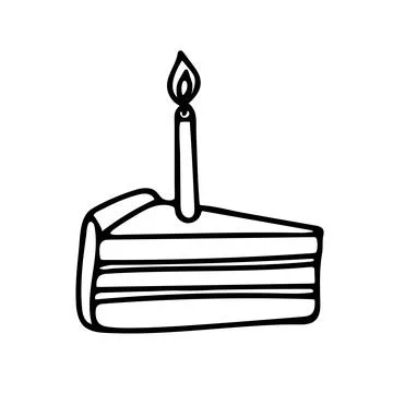 Doodle of Piece of pie with candle. Illustrazione stock