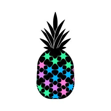 Doodle pineapple. Modern fruit with black leaves. Isolated illustration on a Stock Illustration