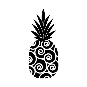 Doodle pineapple. Modern fruit with black leaves. Isolated illustration on a Stock Illustration