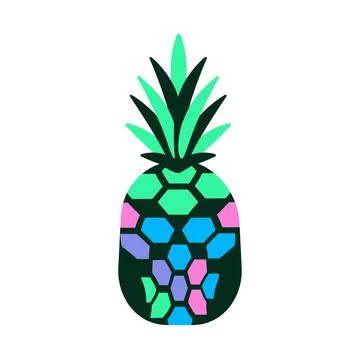 Doodle pineapple. Modern fruit with colored leaves. Isolated illustration on a Stock Illustration