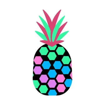 Doodle pineapple. Modern fruit with colored leaves. Isolated illustration on a Stock Illustration
