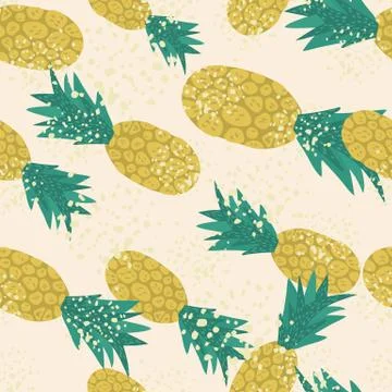 Doodle pineapple seamless pattern. Hand drawn summer tropical fruits wallpape Stock Illustration